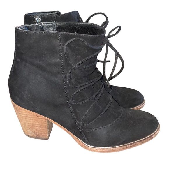 Sam Edelman Millard Black Leather Lace-Up Heeled Ankle Booties - Picture 2 of 6